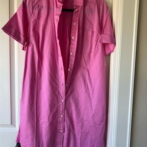 Old Navy Bright Pink Short-Sleeve Button-Down Shirt Dress